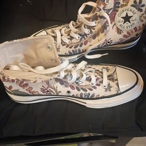 Converse Women's Cream and Brown Floral Sneakers